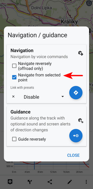 Navigation from a selected point